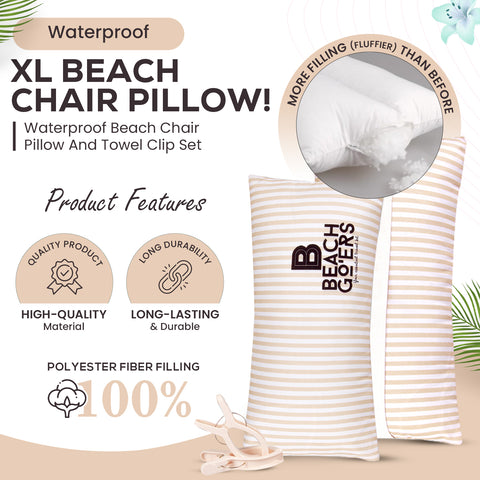 XL Waterproof Beach Chair Pillow and Towel Clips Set | Pastel Pink