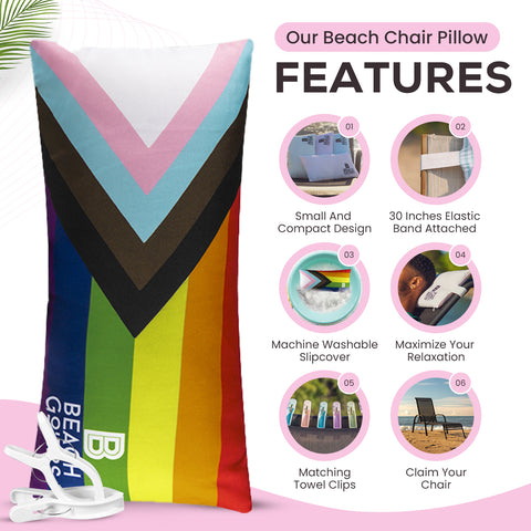 Progress Pride Waterproof Beach Chair Pillow and Towel Clips Set